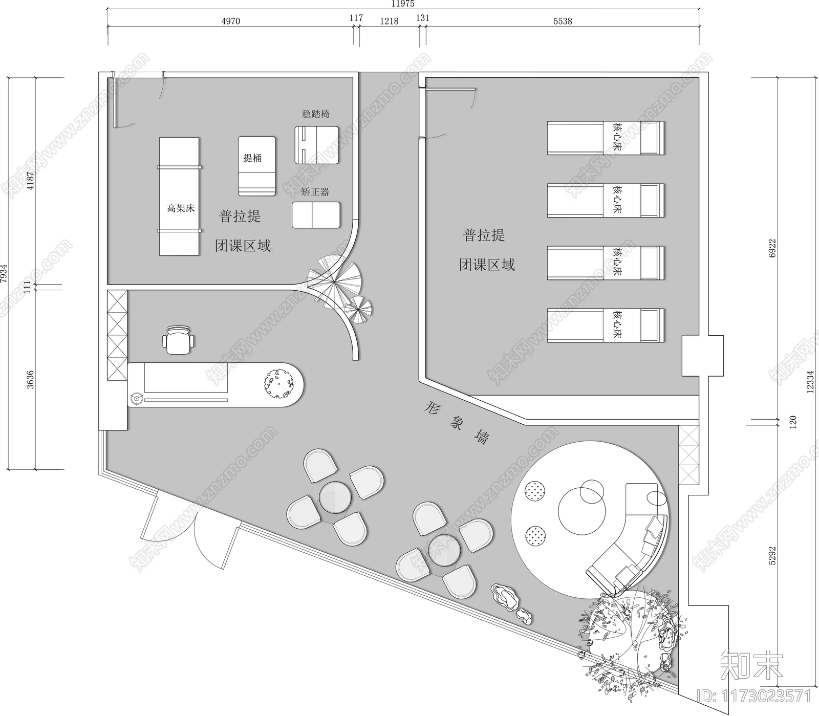 现代瑜伽馆施工图下载【ID:1173023571】