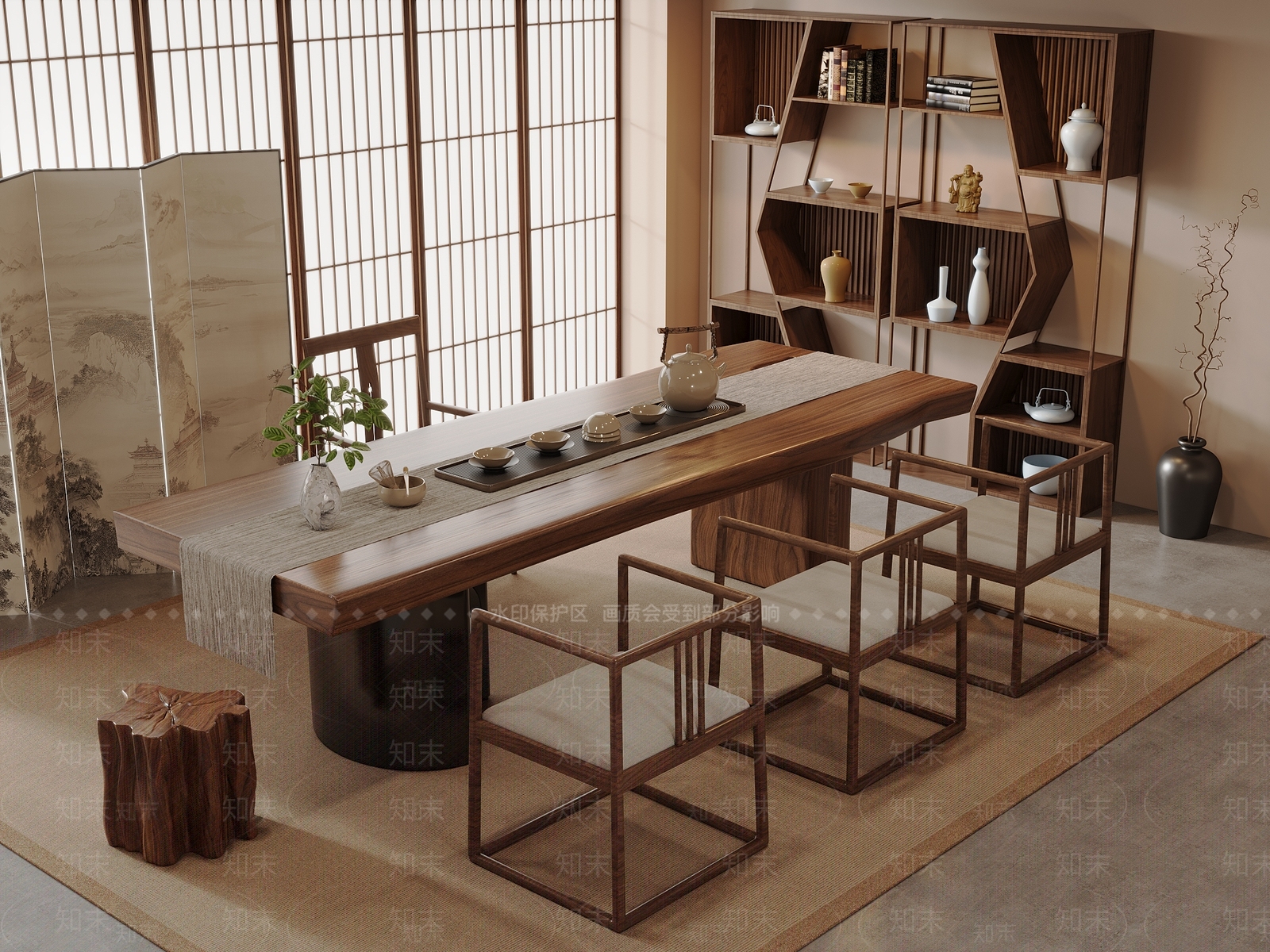 新中式茶桌椅3D模型下载【ID:1173028920】
