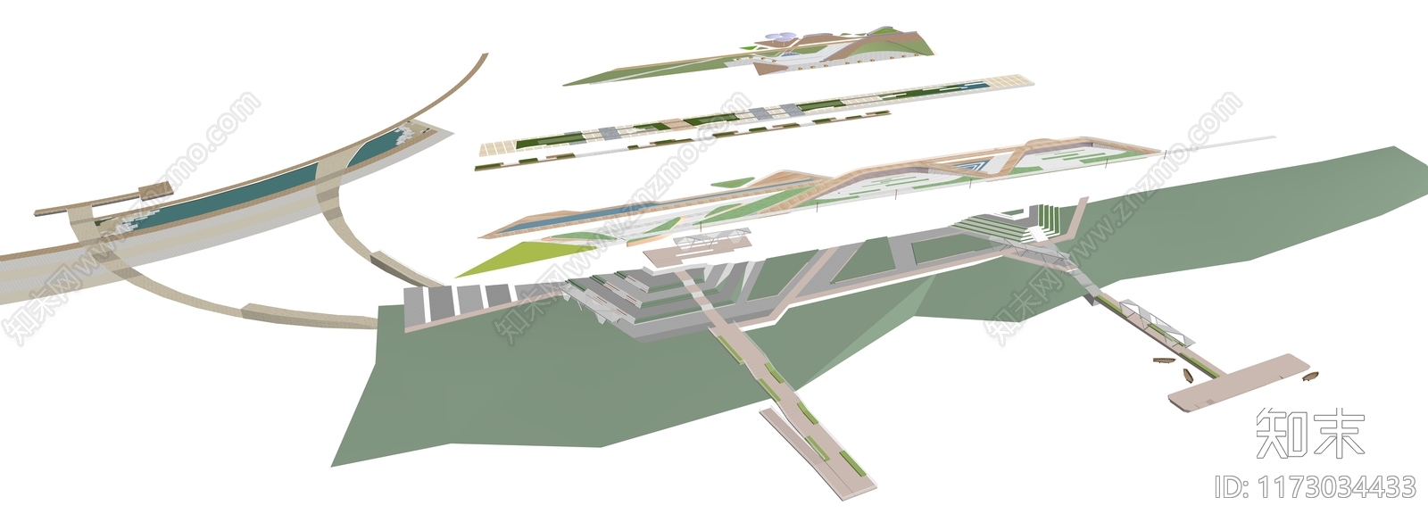 现代简约滨水景观SU模型下载【ID:1173034433】