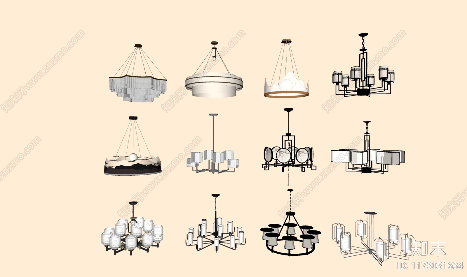 新中式吊灯SU模型下载【ID:1173051634】