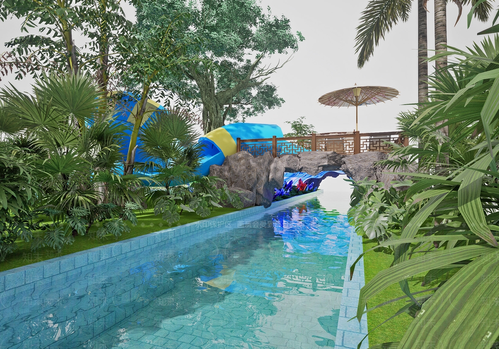 新中式现代水景SU模型下载【ID:1173057777】