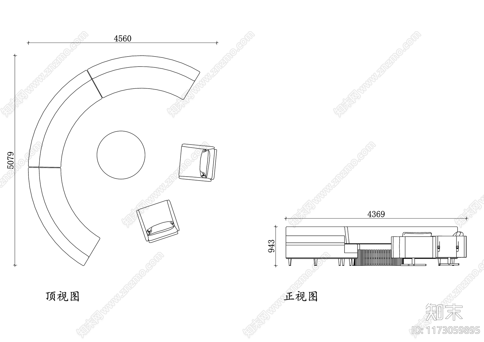 现代沙发cad施工图下载【ID:1173059895】