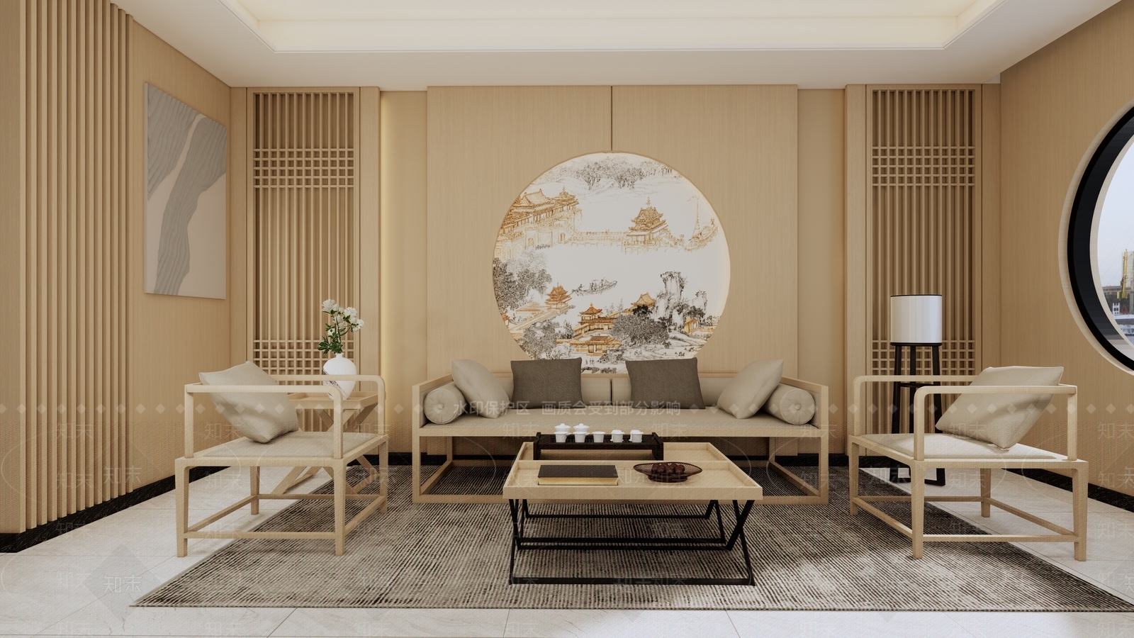 新中式轻奢包厢SU模型下载【ID:1173072776】