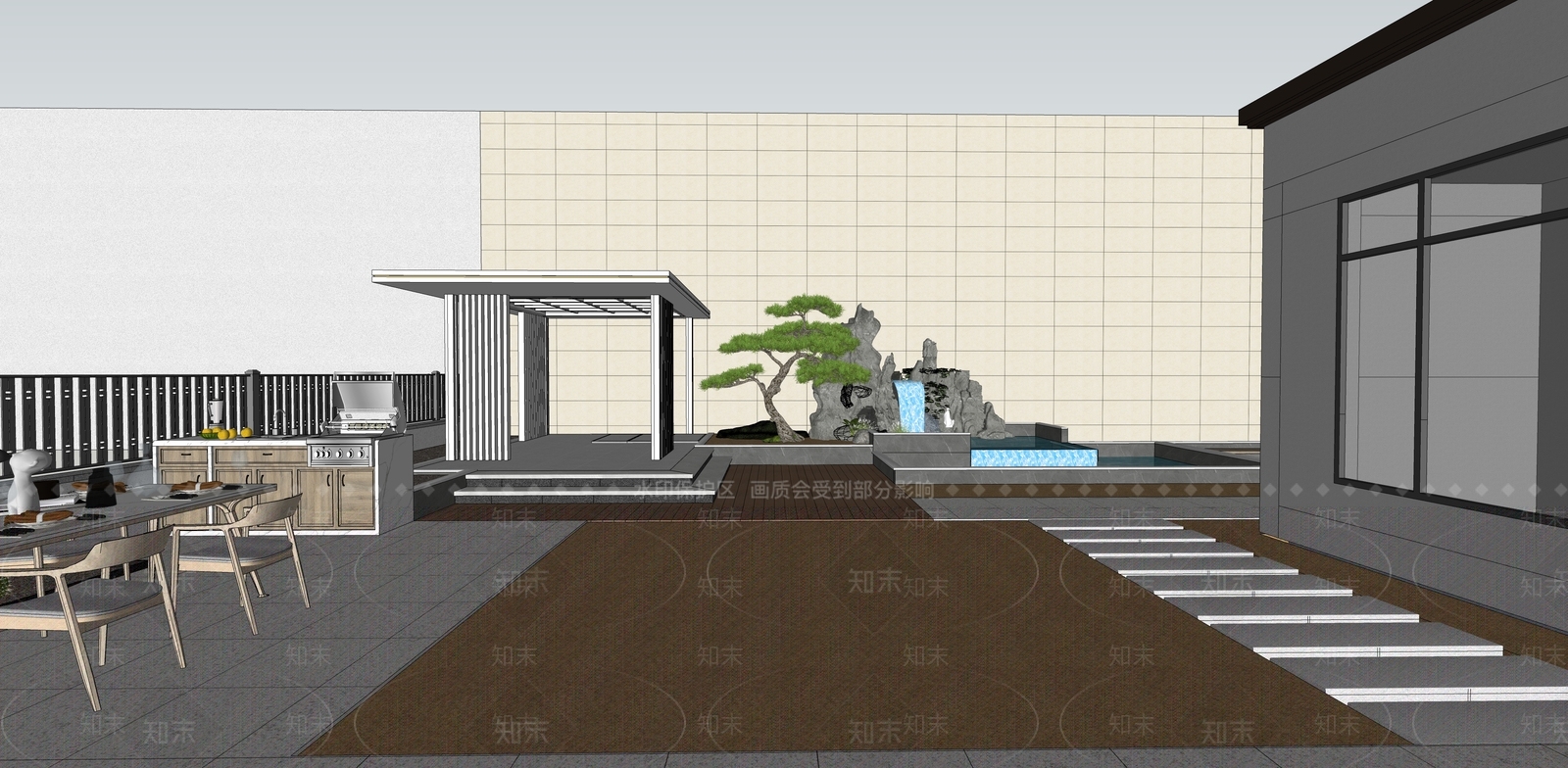 现代别墅庭院SU模型下载【ID:1173074120】