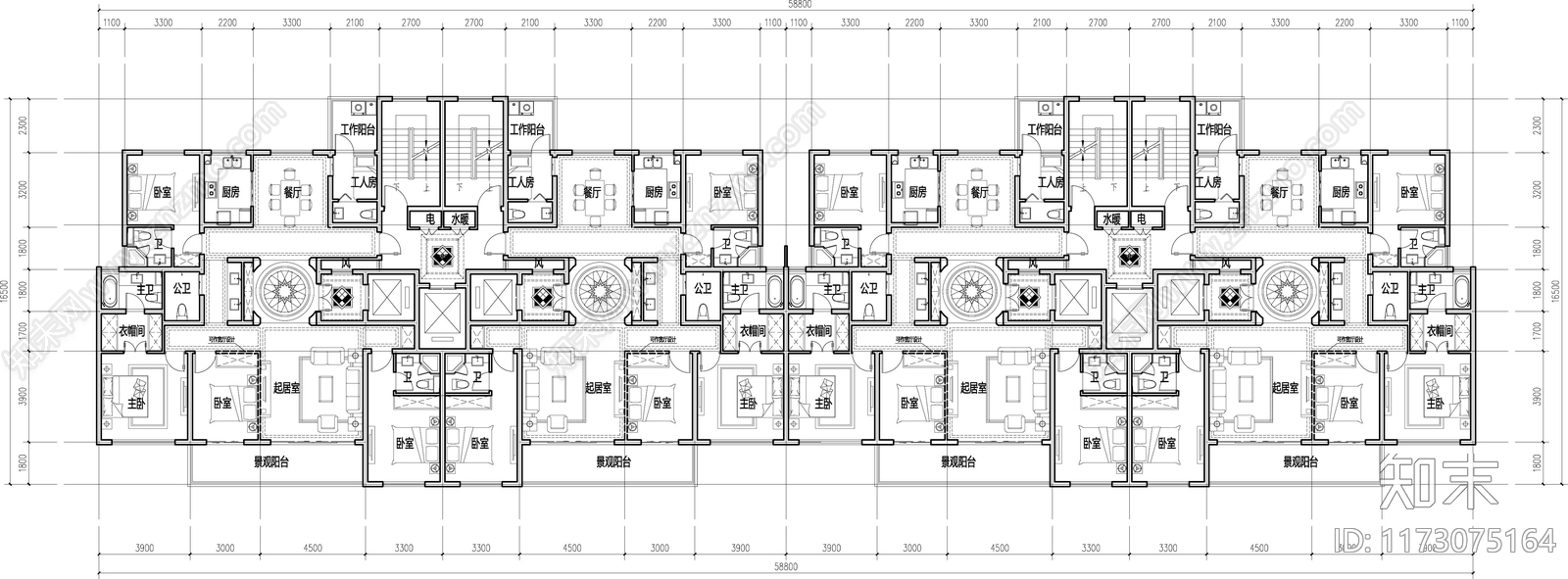 现代住宅楼建筑施工图下载【ID:1173075164】