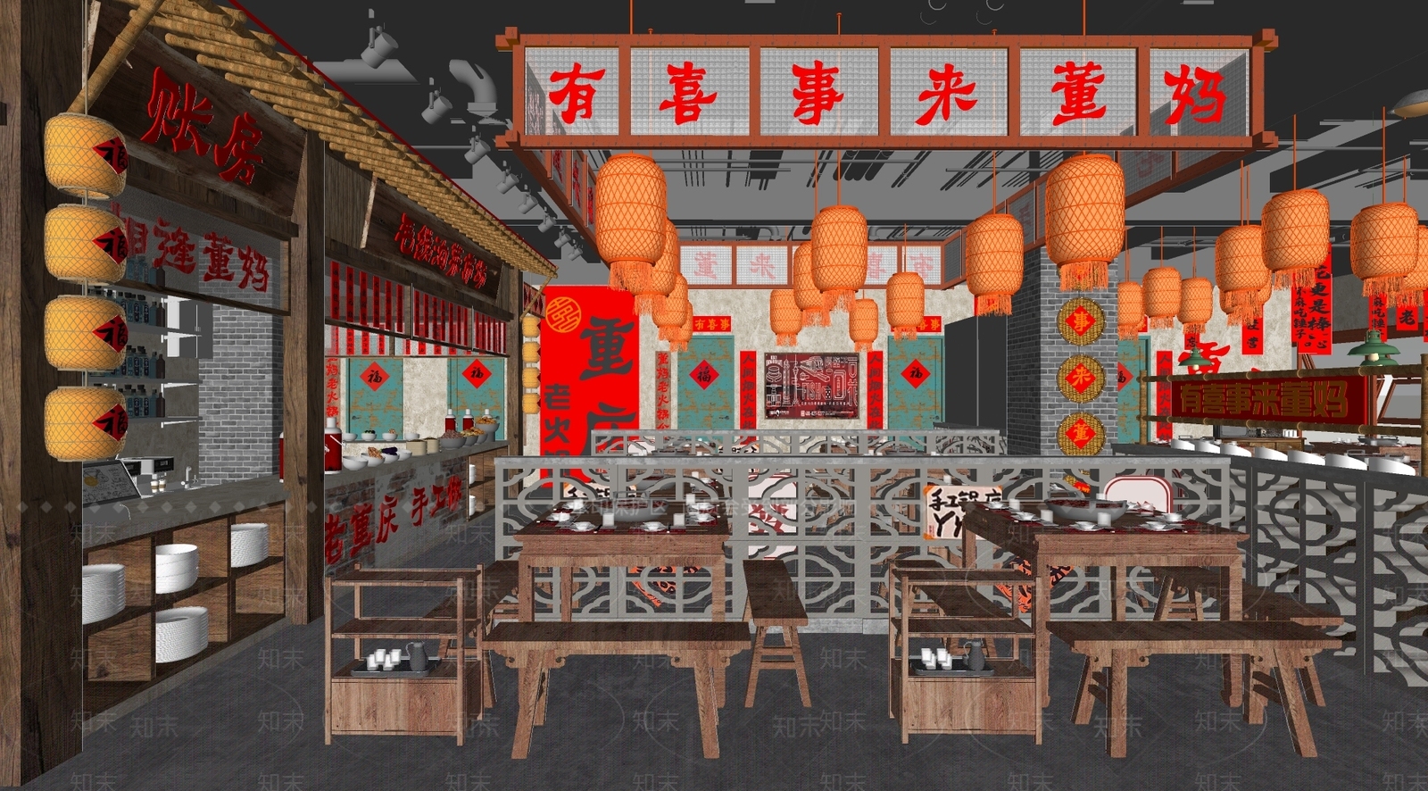 现代工业火锅店SU模型下载【ID:1173081354】