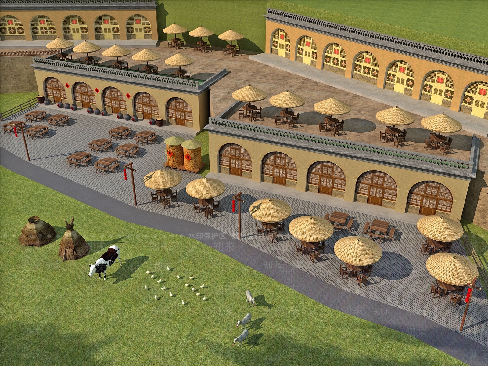 中式酒店外观3D模型下载【ID:1173083384】