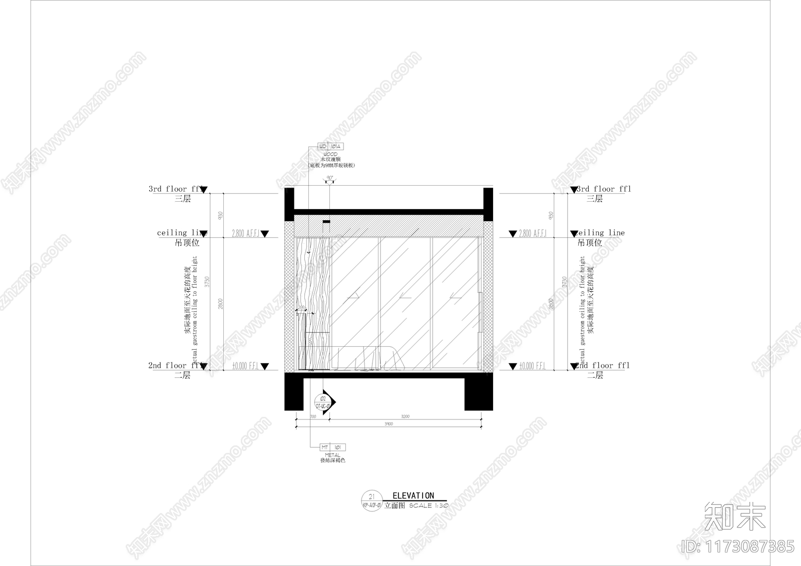 现代卧室cad施工图下载【ID:1173087385】