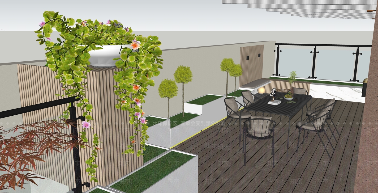 现代新中式屋顶花园SU模型下载【ID:1173088948】