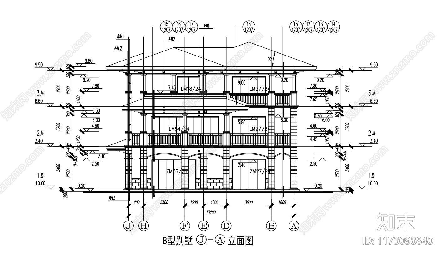 现代别墅建筑cad施工图下载【ID:1173098840】