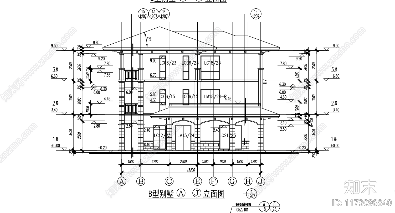 现代别墅建筑cad施工图下载【ID:1173098840】