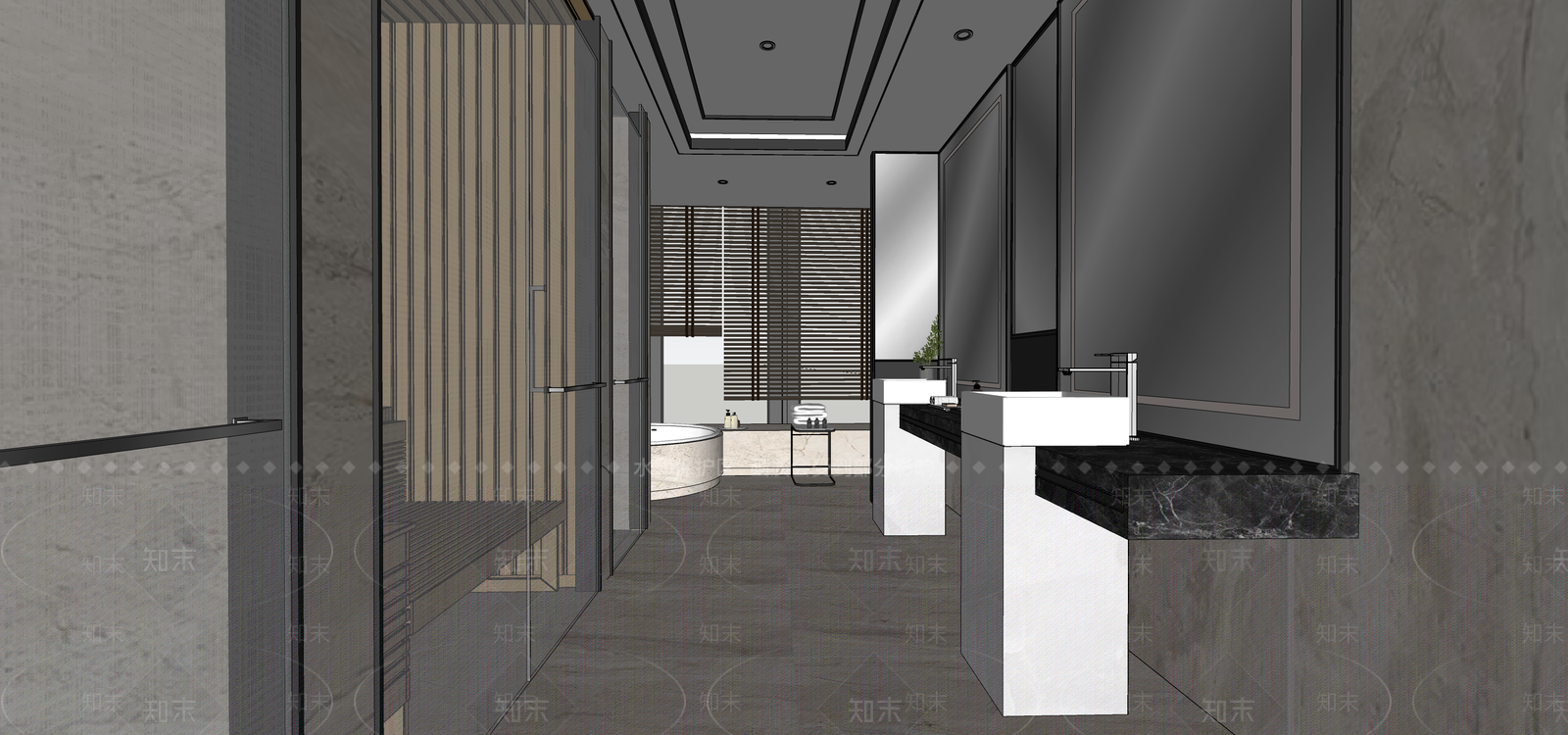 现代新中式其他酒店空间SU模型下载【ID:1173110499】