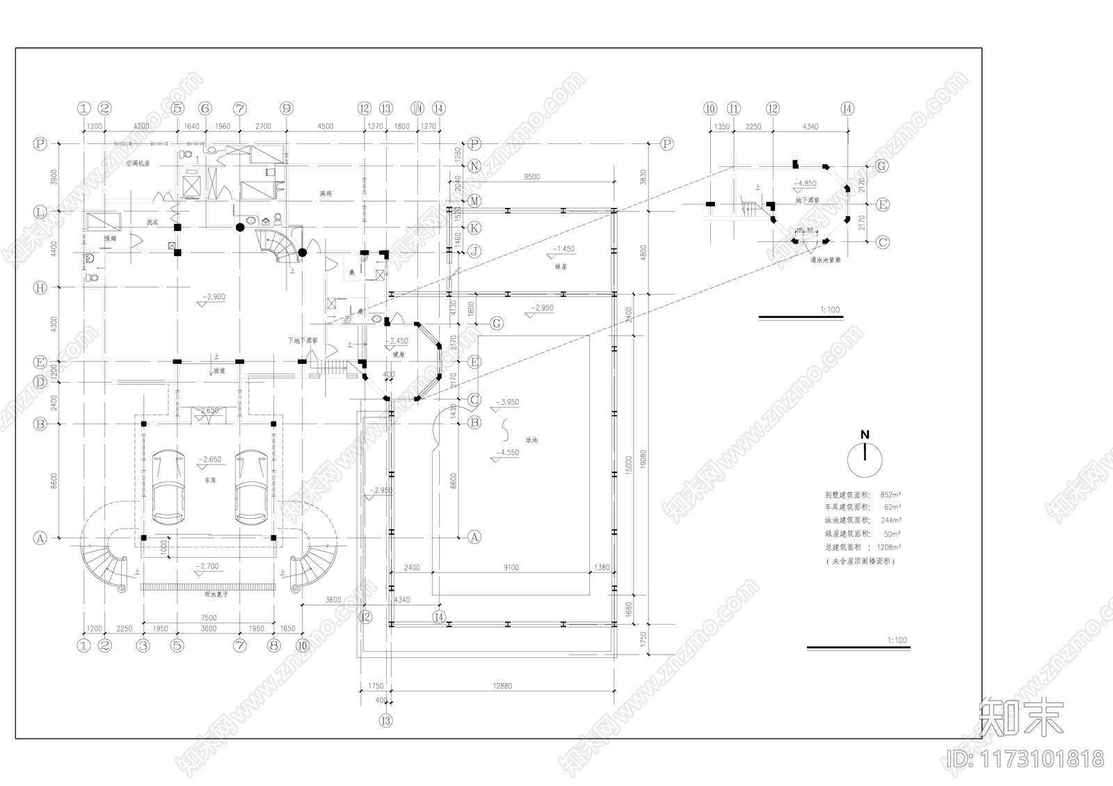 建筑平面图cad施工图下载【ID:1173101818】