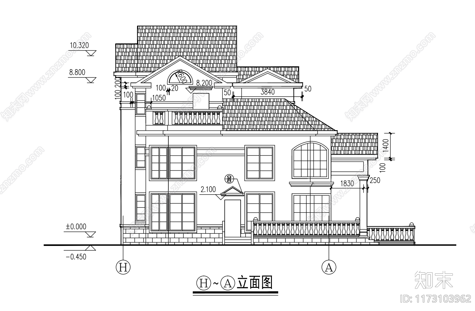 欧式别墅建筑cad施工图下载【ID:1173103962】