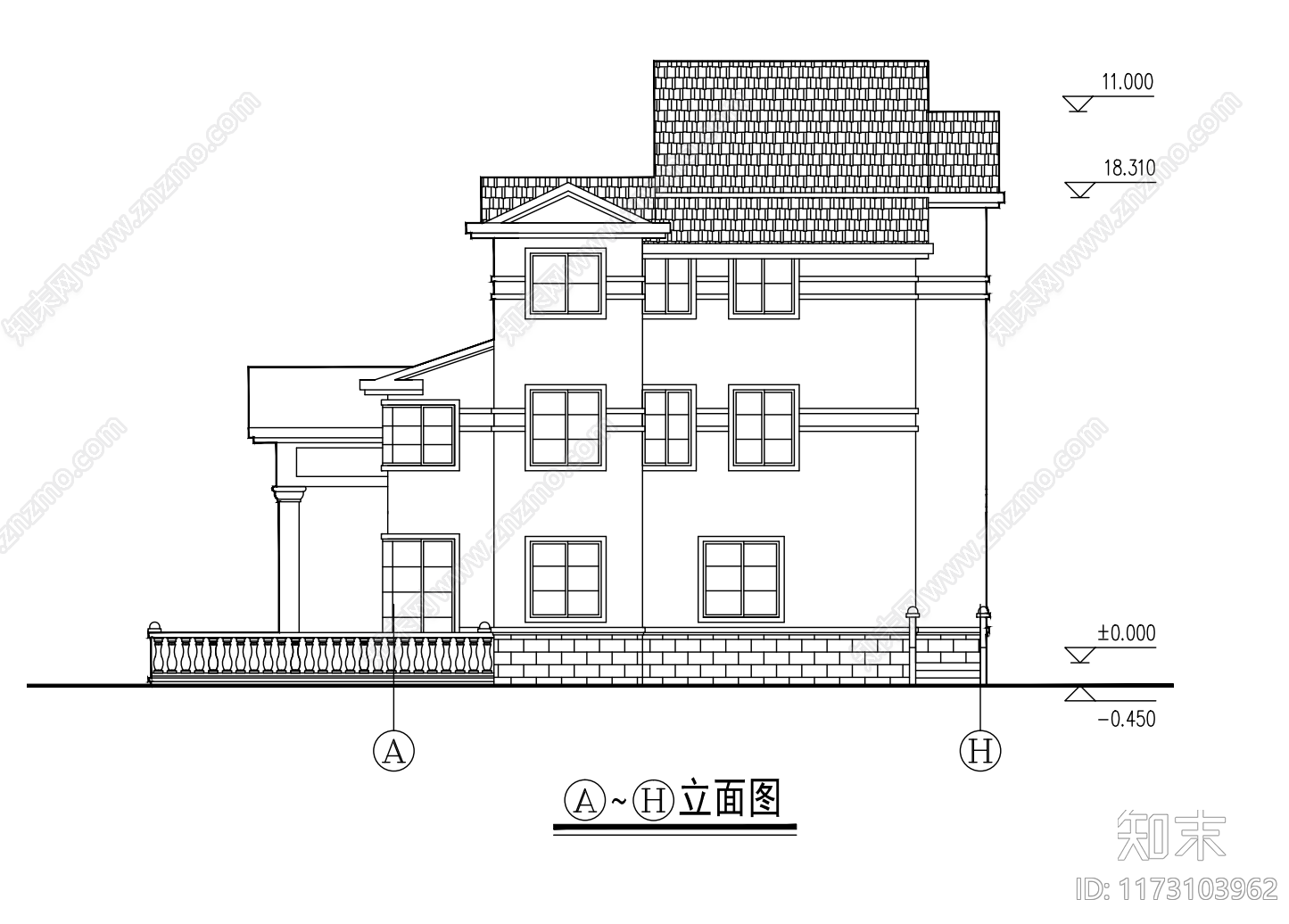 欧式别墅建筑cad施工图下载【ID:1173103962】