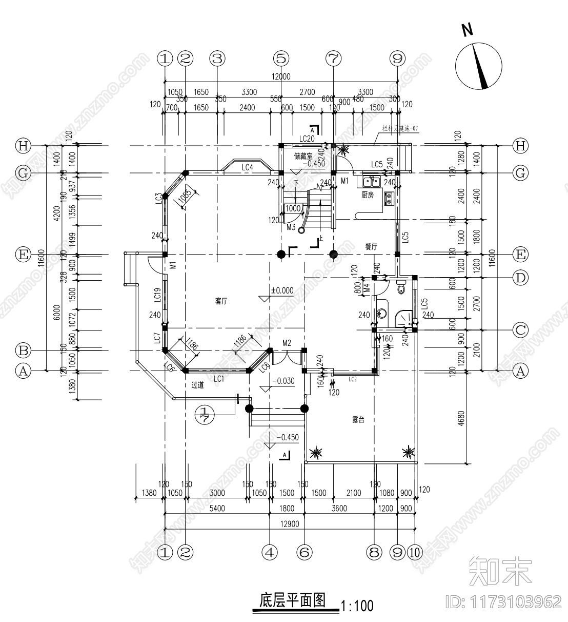 欧式别墅建筑cad施工图下载【ID:1173103962】