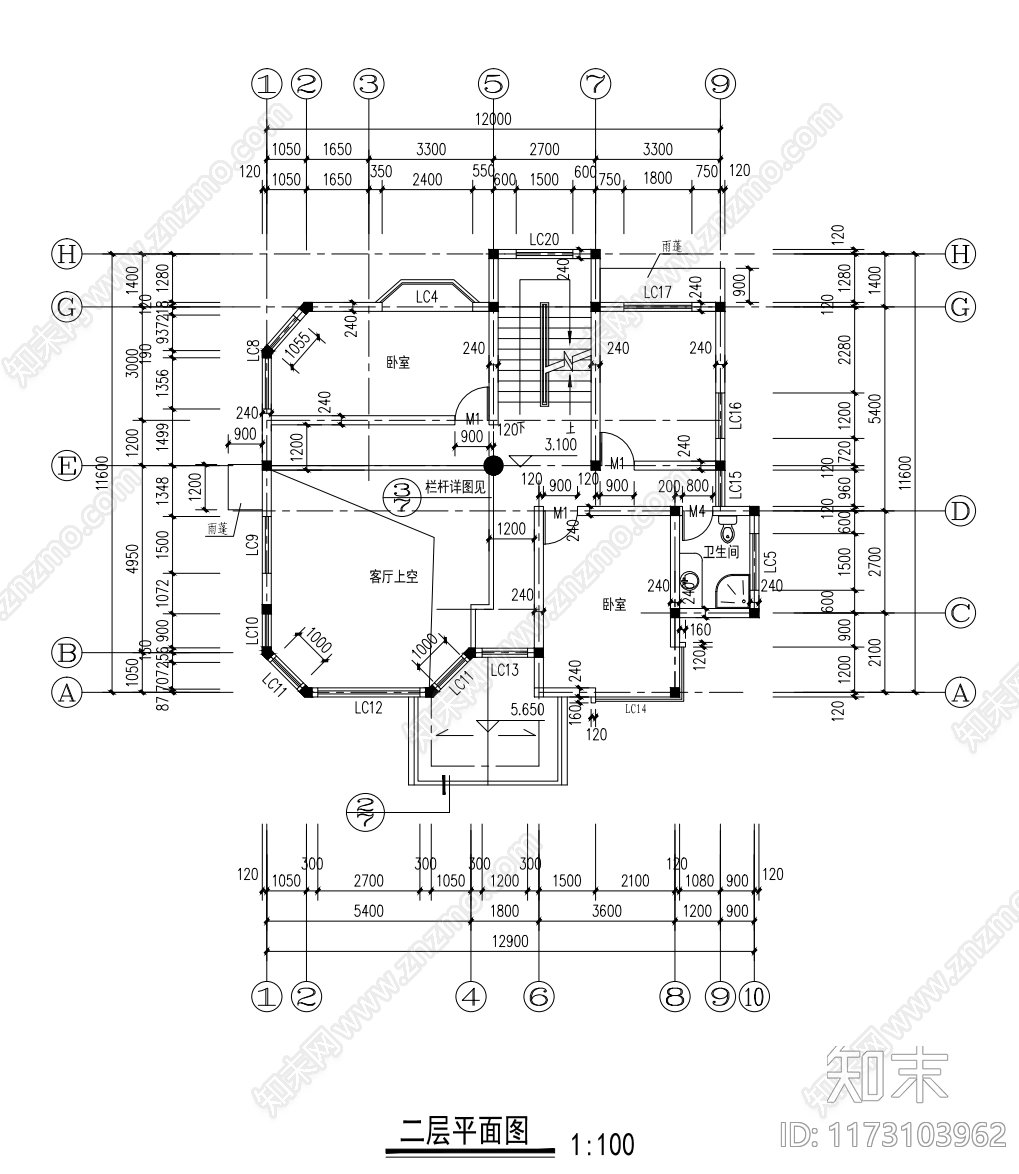 欧式别墅建筑cad施工图下载【ID:1173103962】