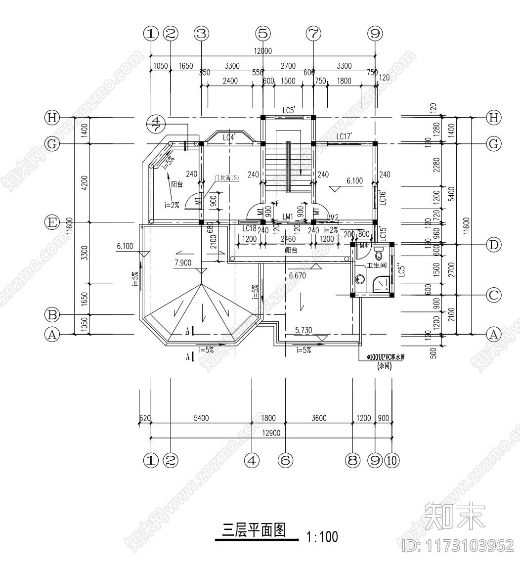 欧式别墅建筑cad施工图下载【ID:1173103962】