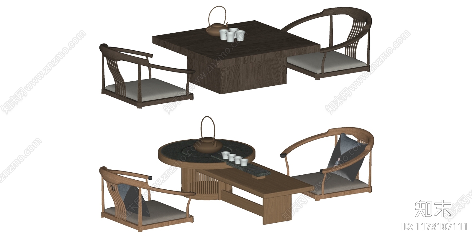 新中式中式茶桌椅SU模型下载【ID:1173107111】