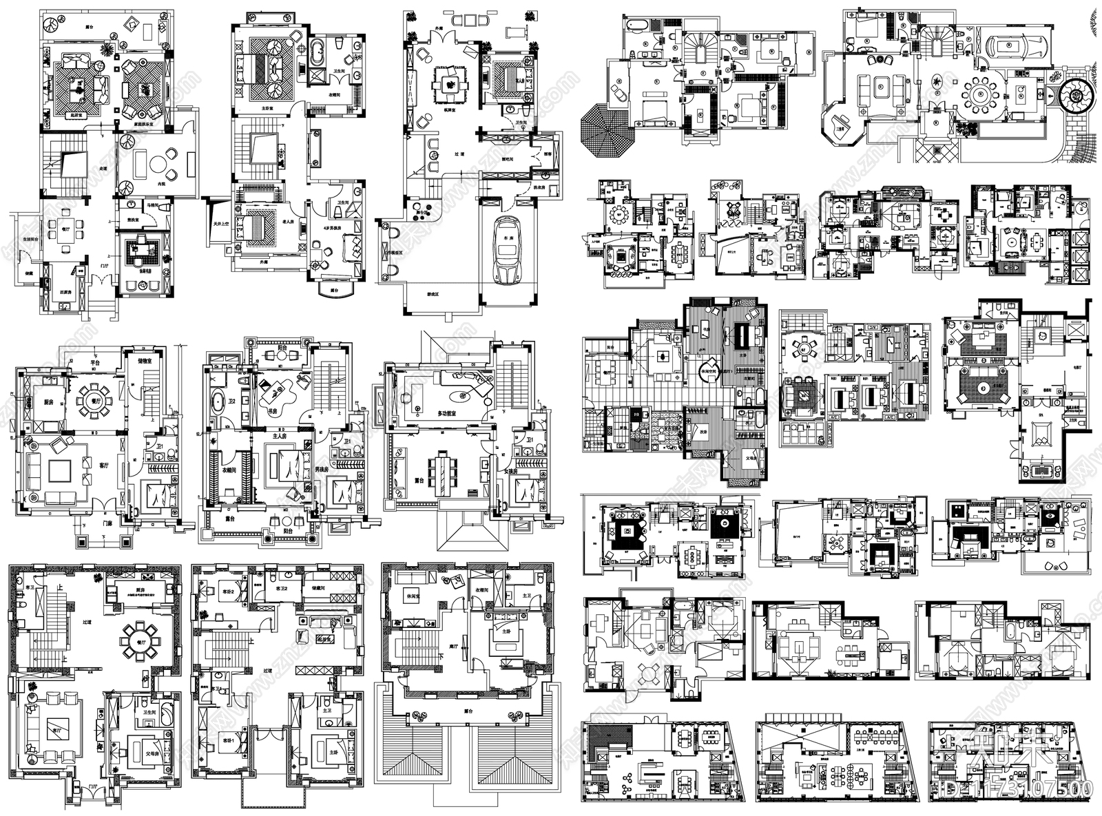 现代家装图库cad施工图下载【ID:1173107500】