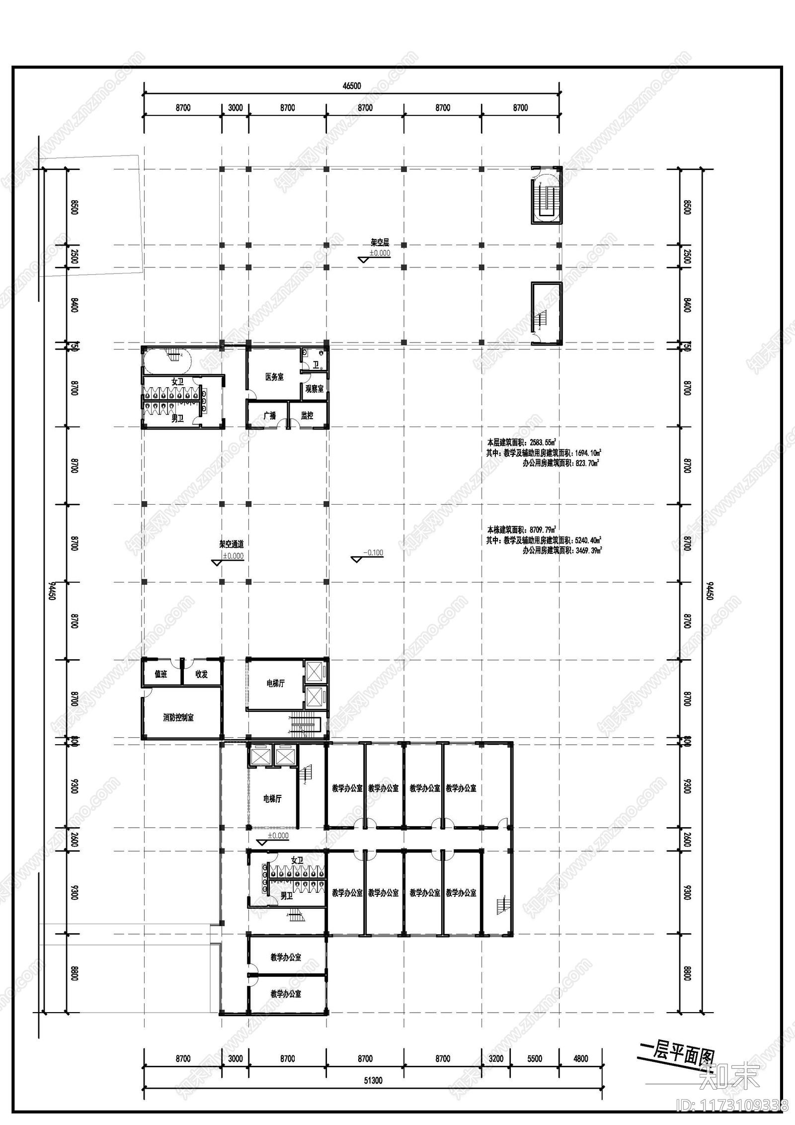中式学校建筑cad施工图下载【ID:1173109338】