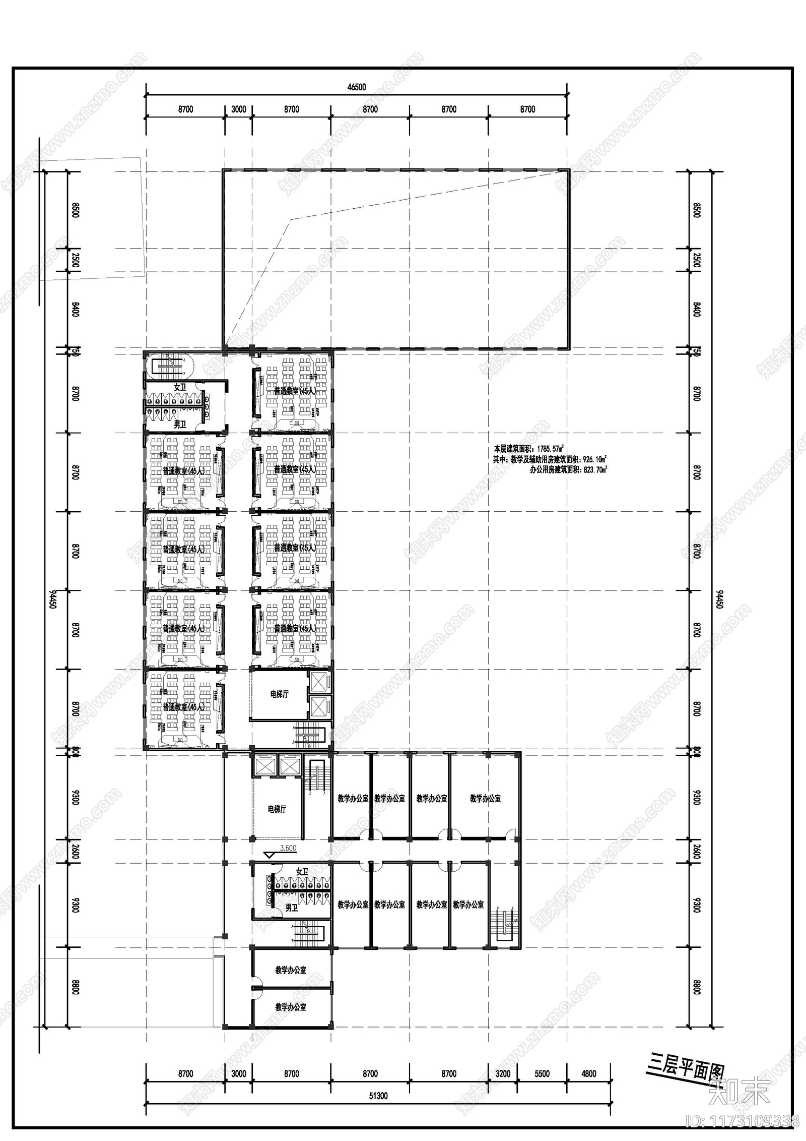 中式学校建筑cad施工图下载【ID:1173109338】