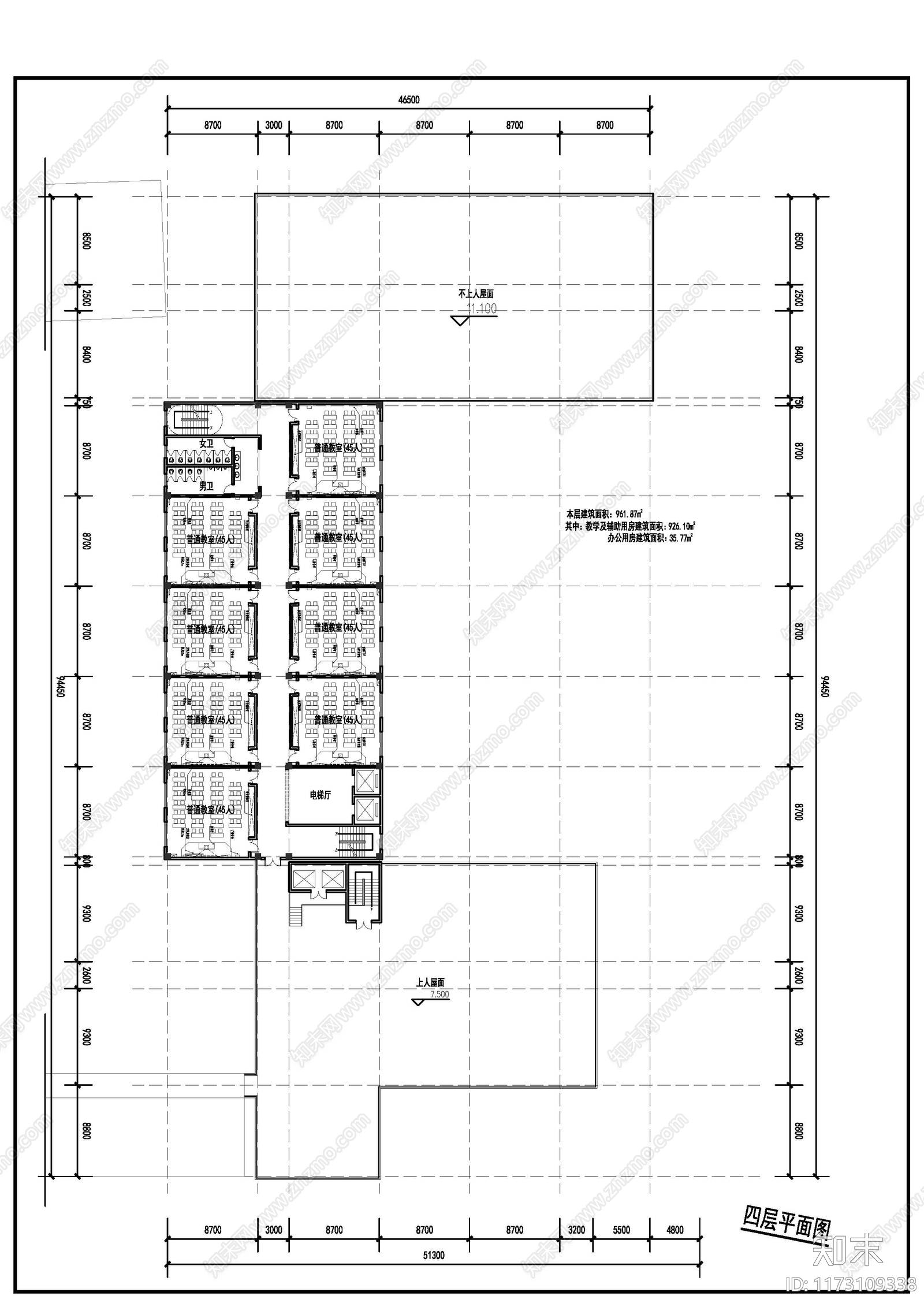 中式学校建筑cad施工图下载【ID:1173109338】