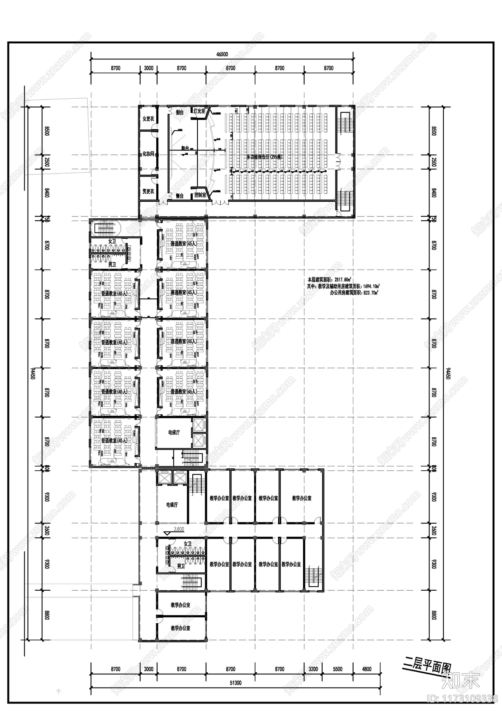 中式学校建筑cad施工图下载【ID:1173109338】