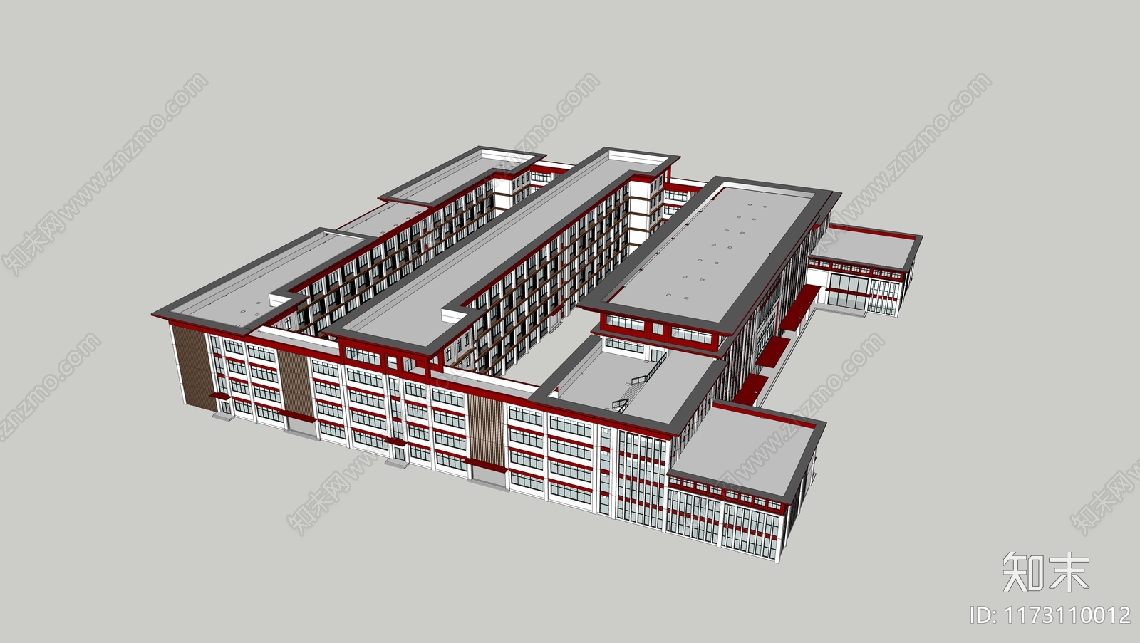 中式学校建筑SU模型下载【ID:1173110012】