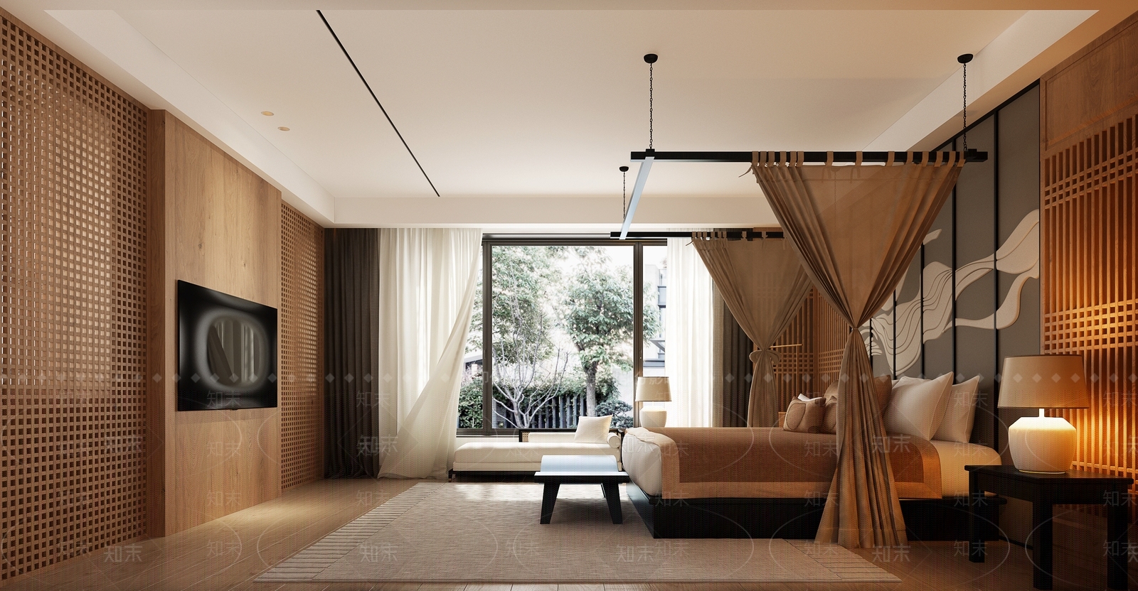 现代新中式家居卧室3D模型下载【ID:1173122027】