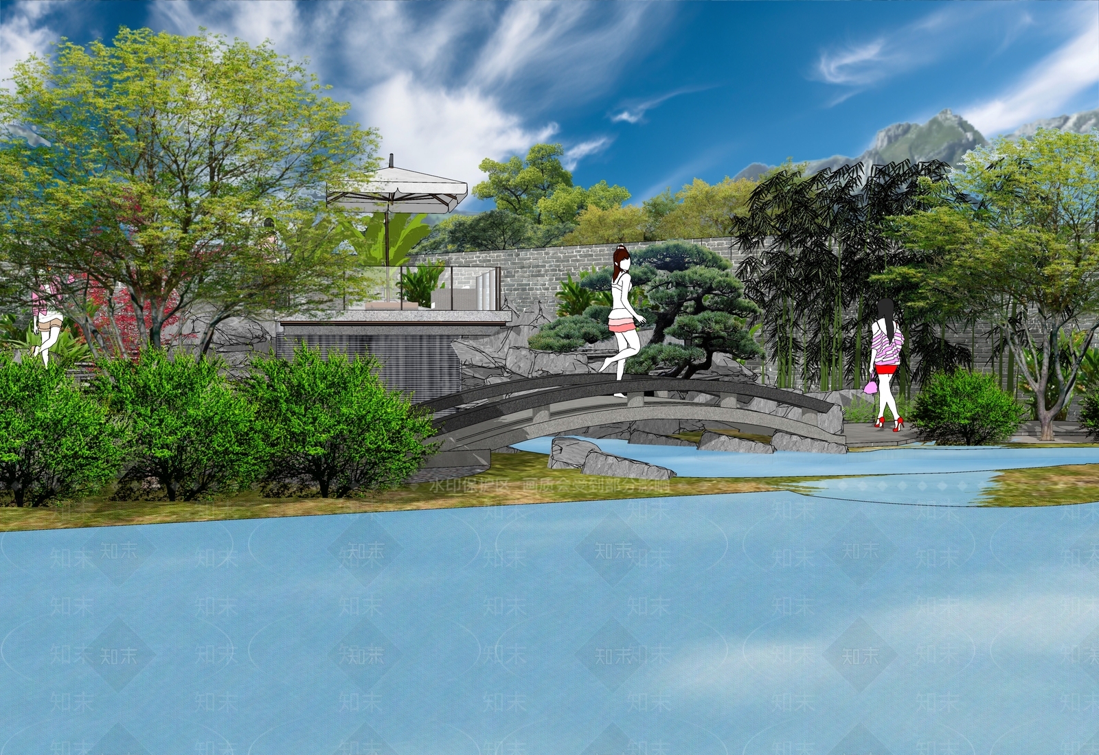 现代新中式水景SU模型下载【ID:1173135663】