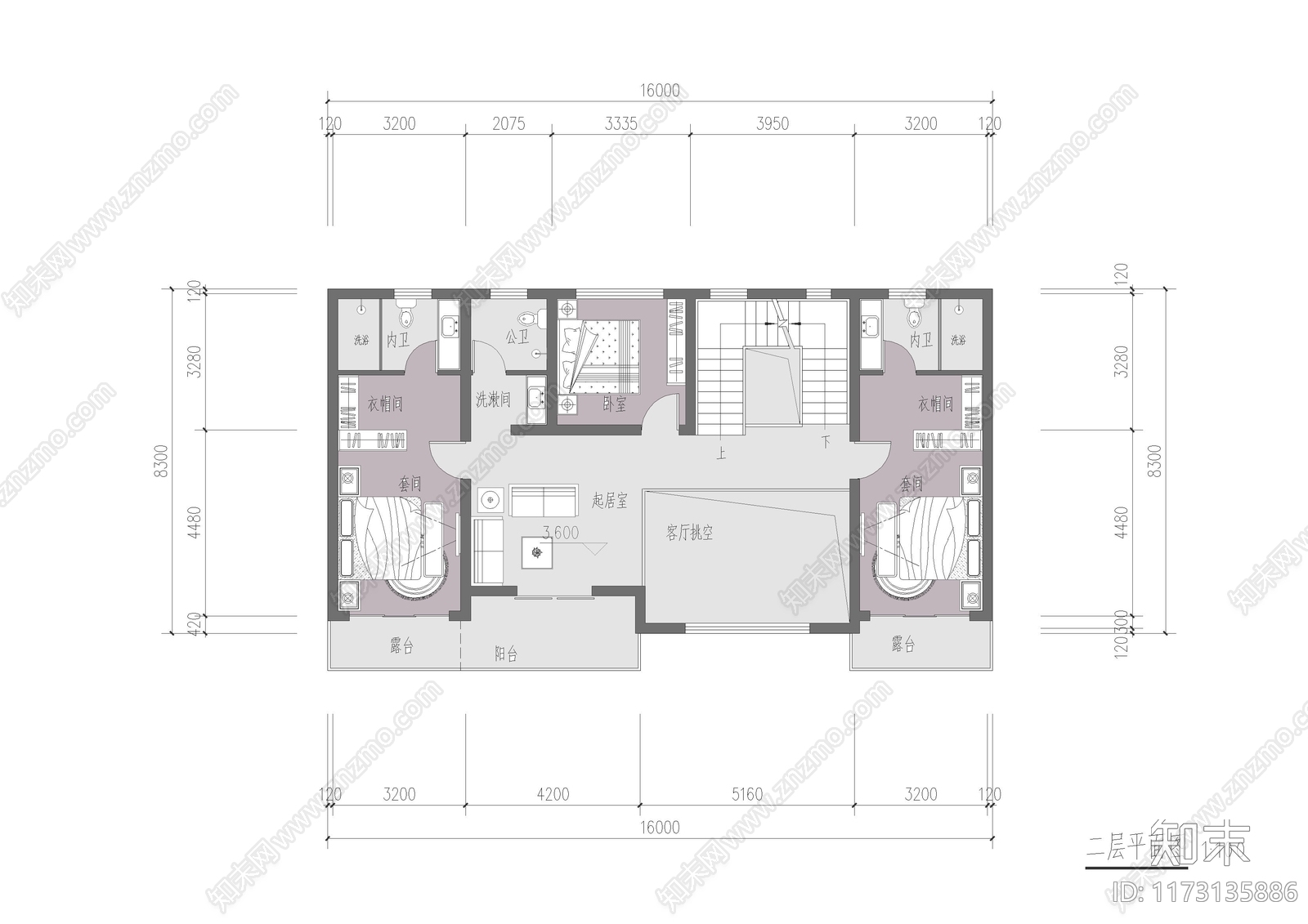 现代新中式别墅建筑cad施工图下载【ID:1173135886】