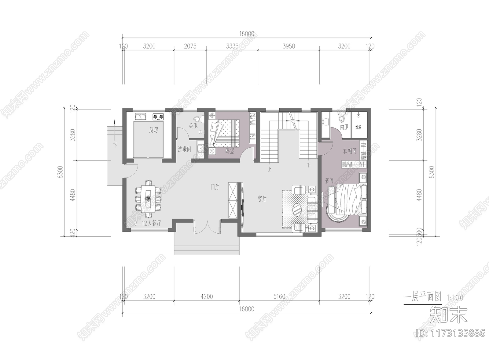 现代新中式别墅建筑cad施工图下载【ID:1173135886】