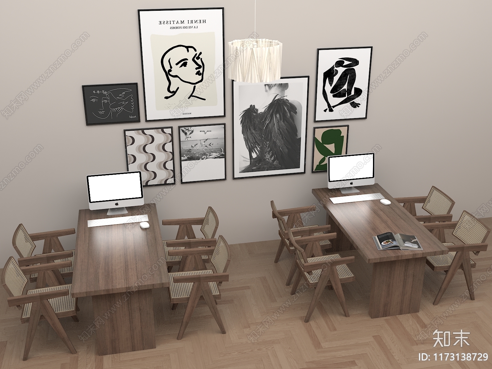 现代中式餐桌3D模型下载【ID:1173138729】