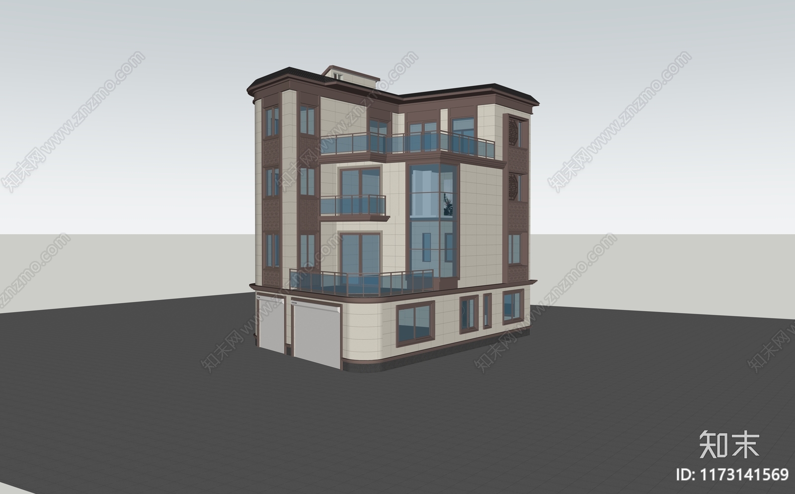 新中式现代别墅SU模型下载【ID:1173141569】