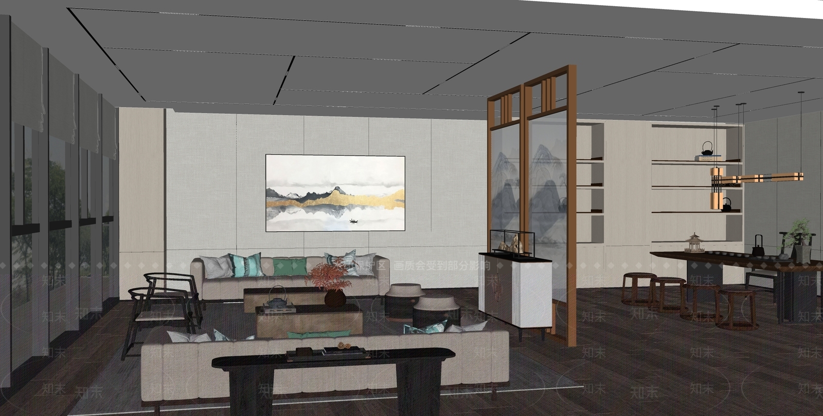现代新中式会所SU模型下载【ID:1173145754】