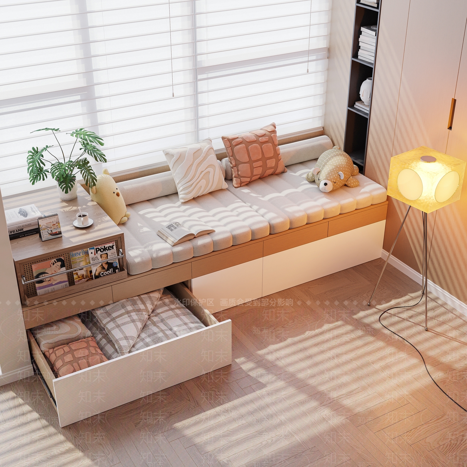 现代奶油飘窗柜3D模型下载【ID:1173146223】