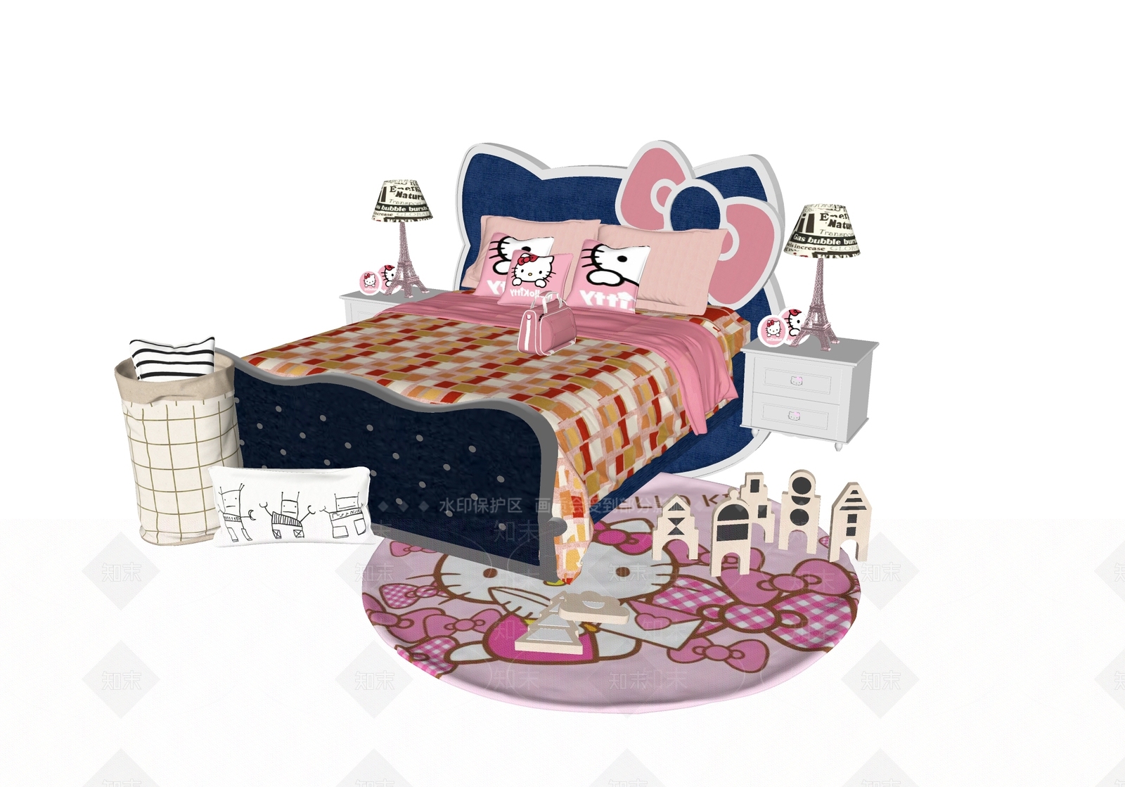 现代儿童床SU模型下载【ID:1173146210】