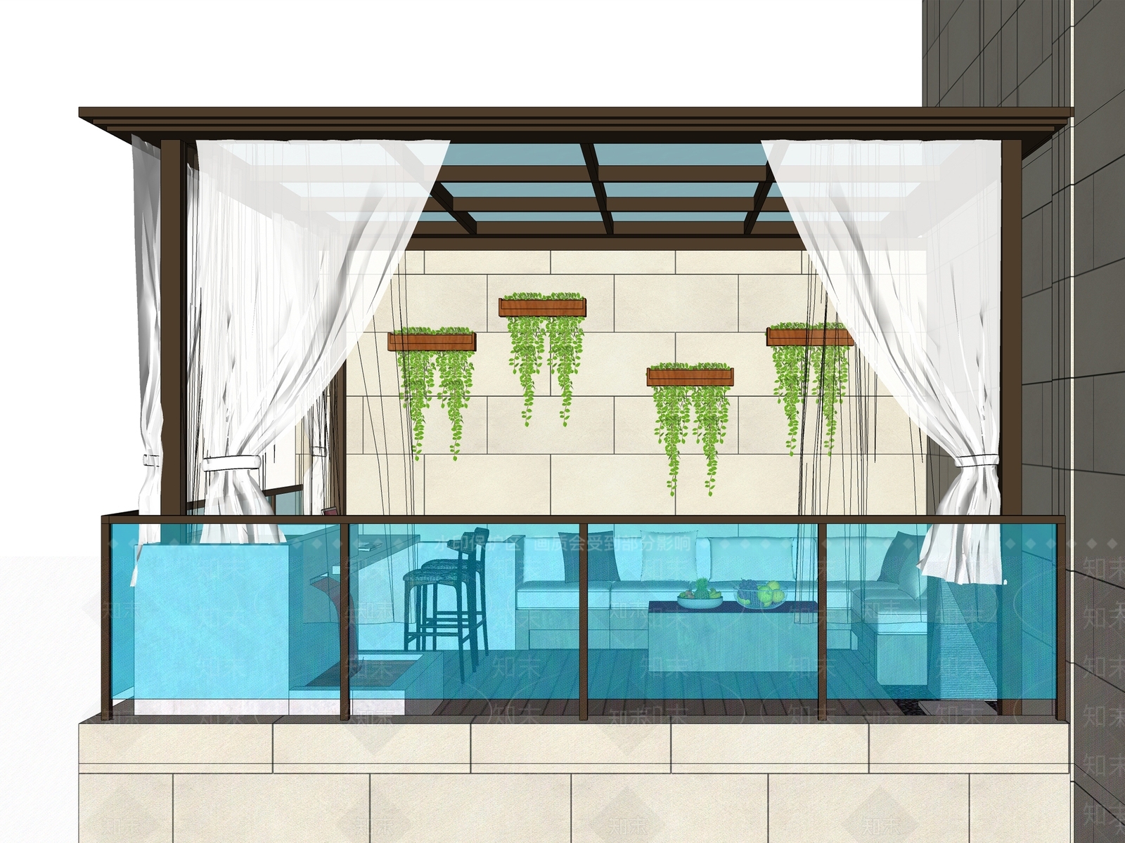 现代屋顶花园SU模型下载【ID:1173170705】