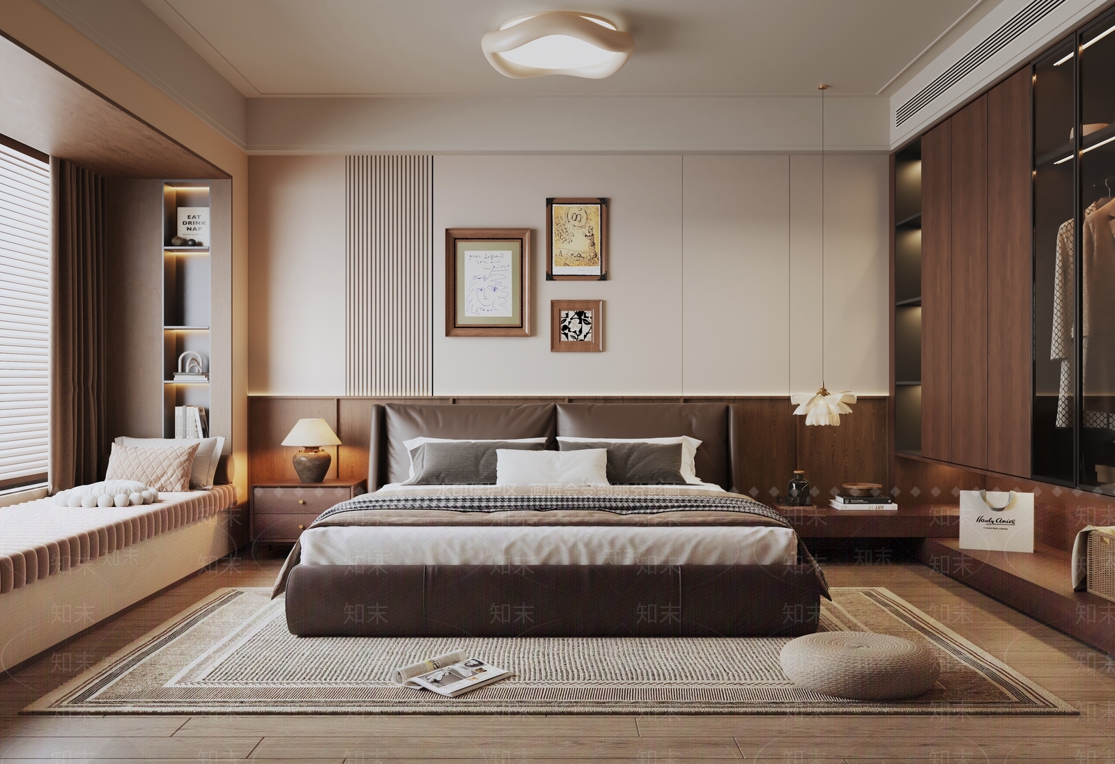棕色皮革双人床双人床3D模型下载【ID:1227267835】