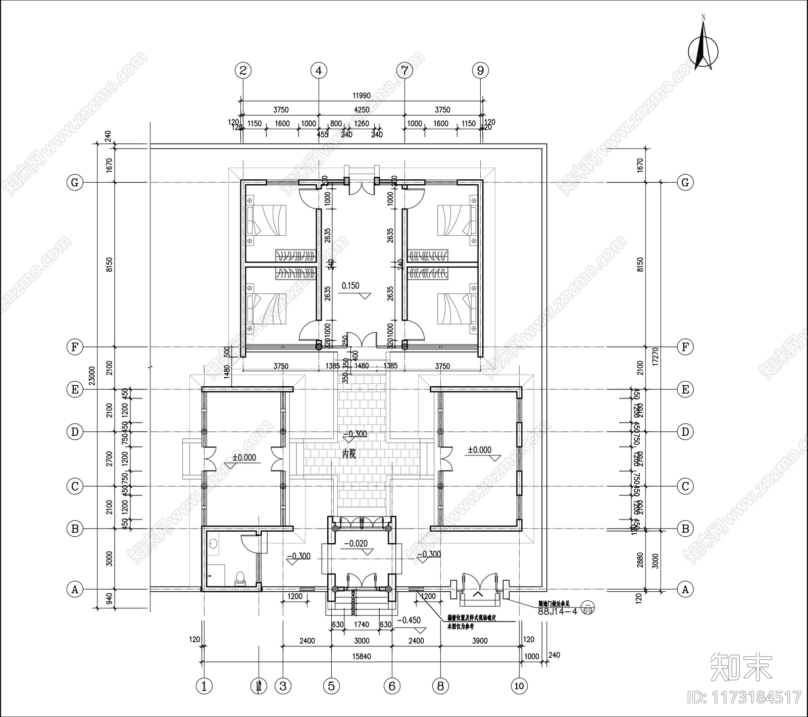 中式四合院cad施工图下载【ID:1173184517】