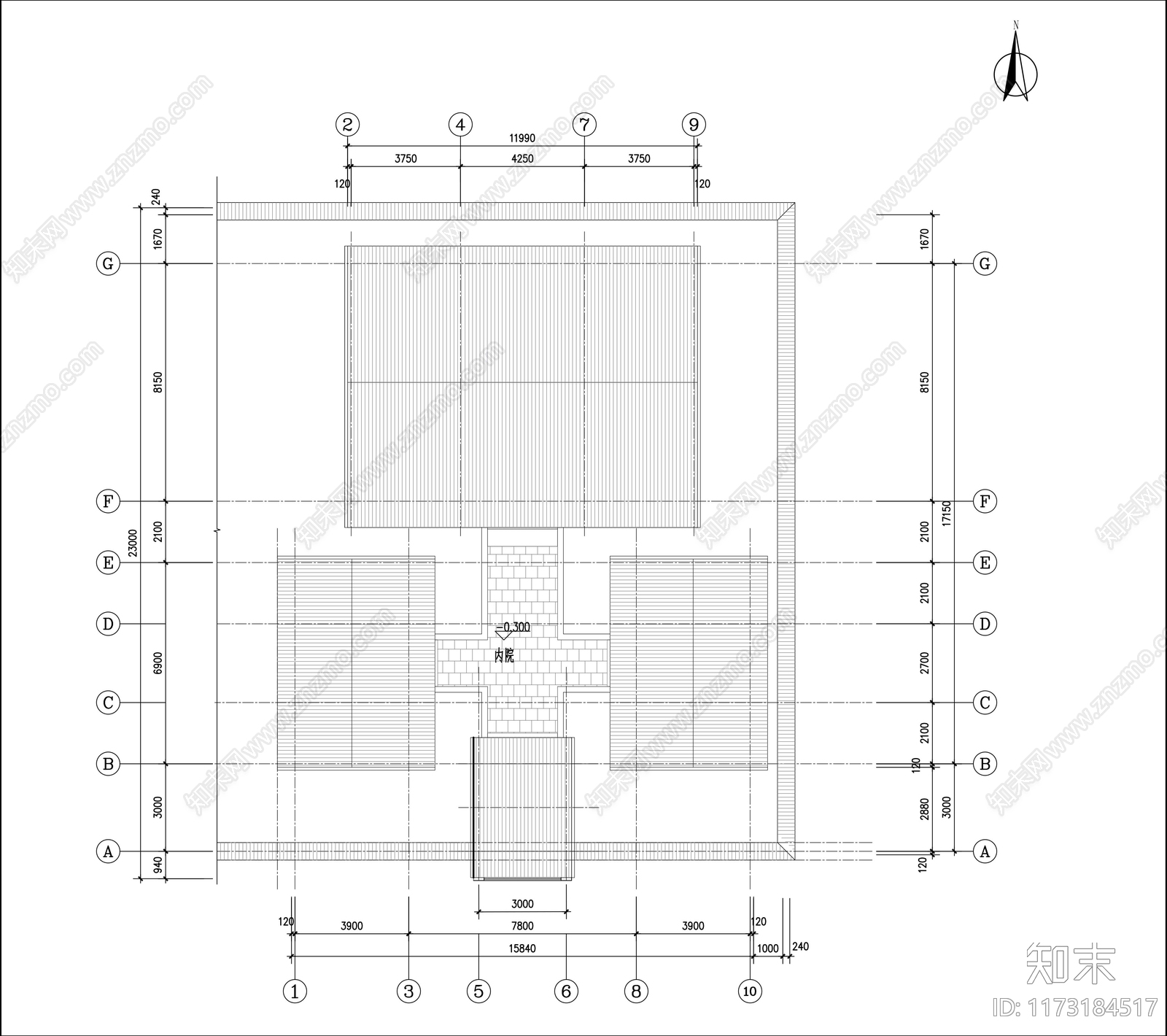 中式四合院cad施工图下载【ID:1173184517】