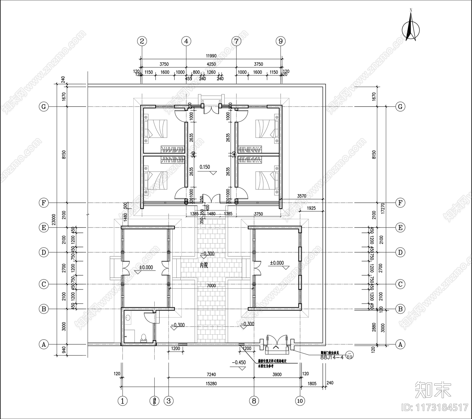 中式四合院cad施工图下载【ID:1173184517】