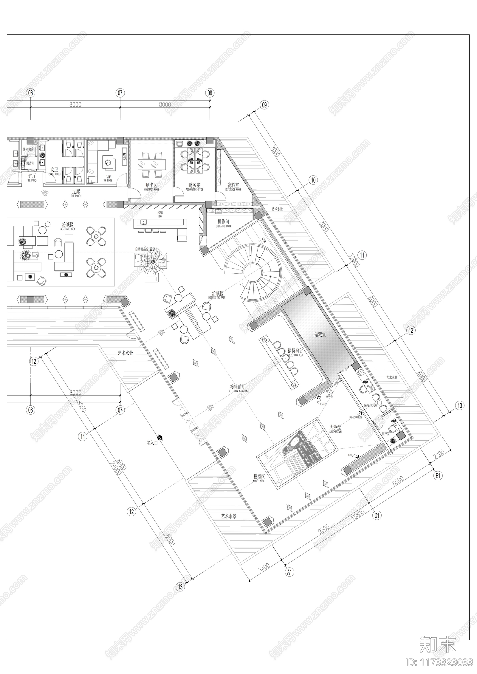 现代售楼处cad施工图下载【ID:1173323033】