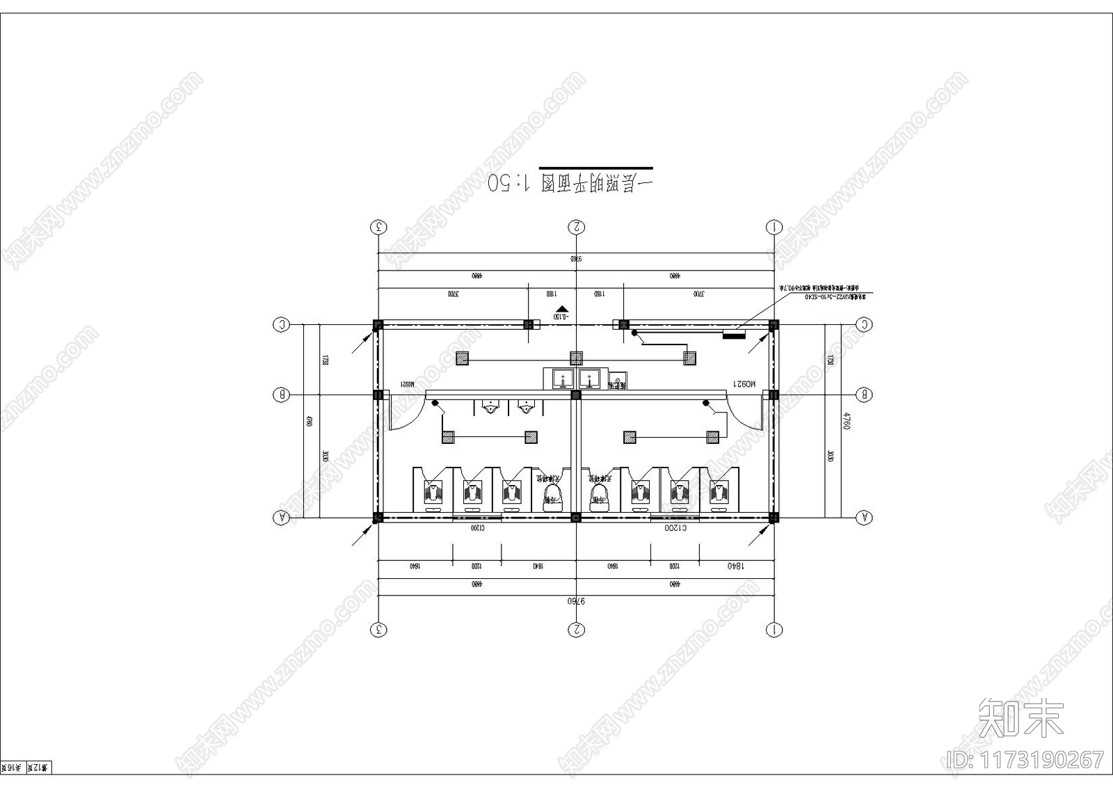 现代中式公厕施工图下载【ID:1173190267】