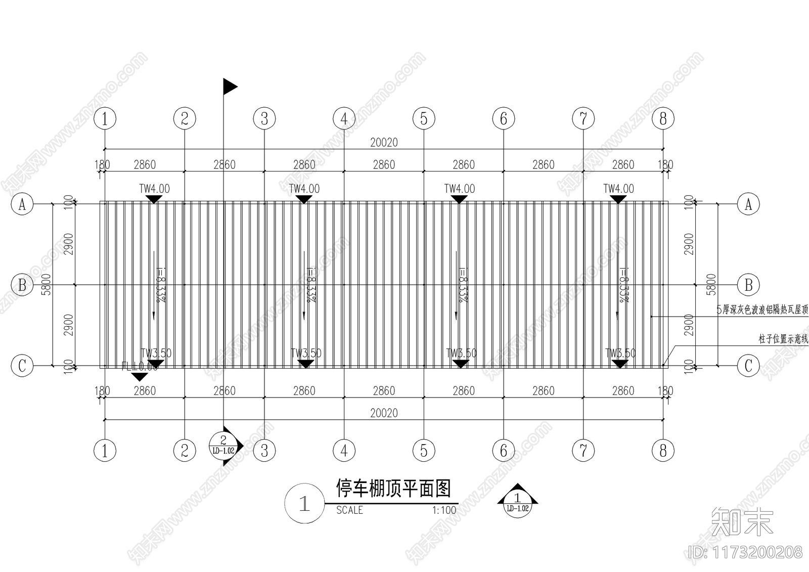 现代雨棚施工图下载【ID:1173200208】