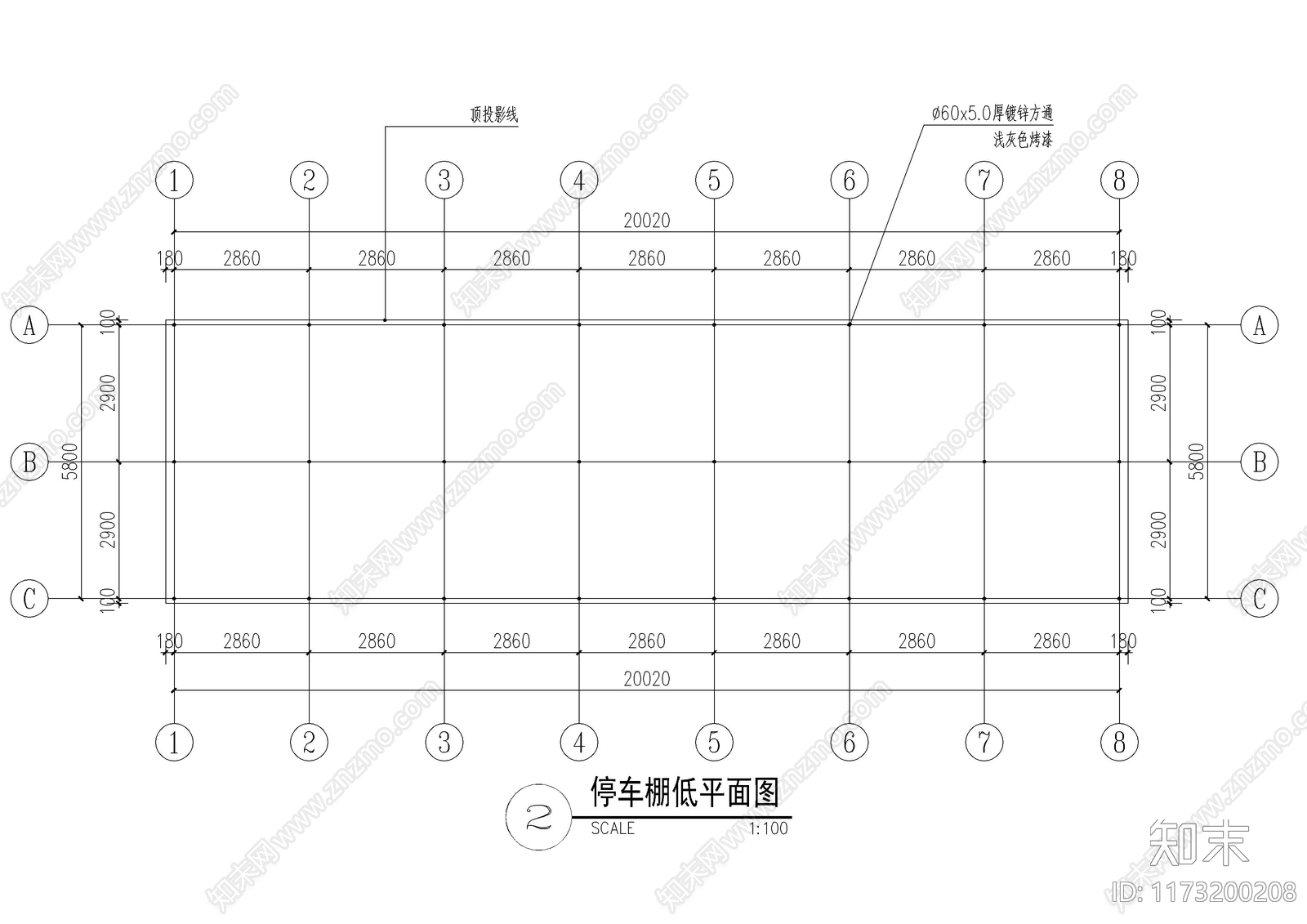 现代雨棚施工图下载【ID:1173200208】