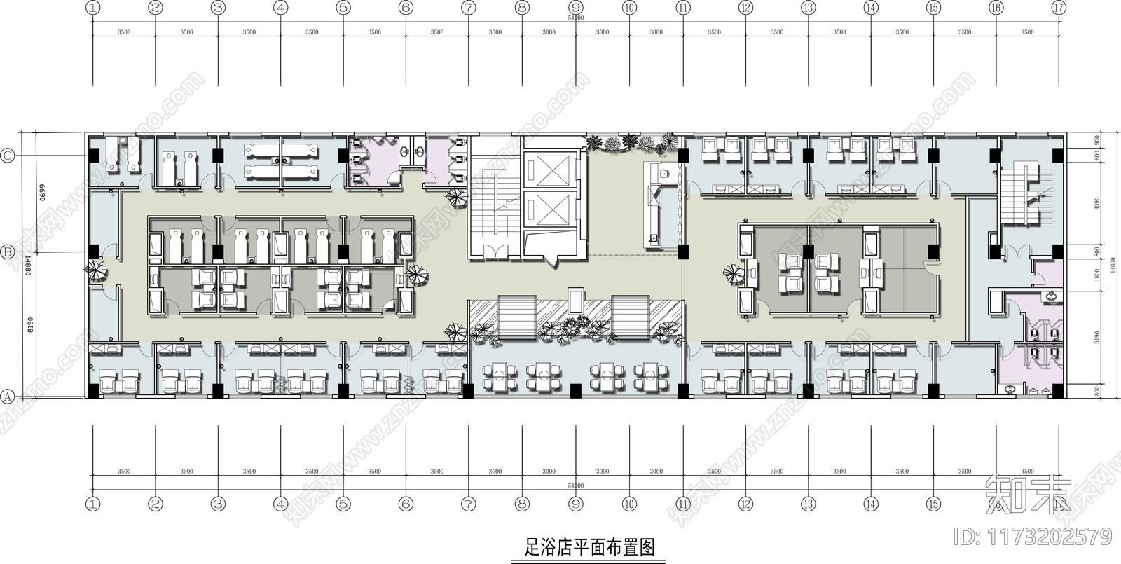 现代足浴店施工图下载【ID:1173202579】