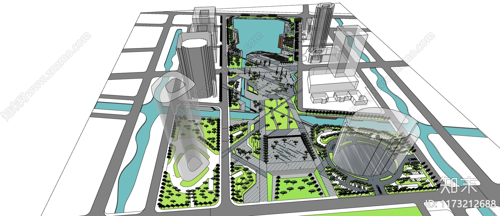 现代广场景观SU模型下载【ID:1173212688】