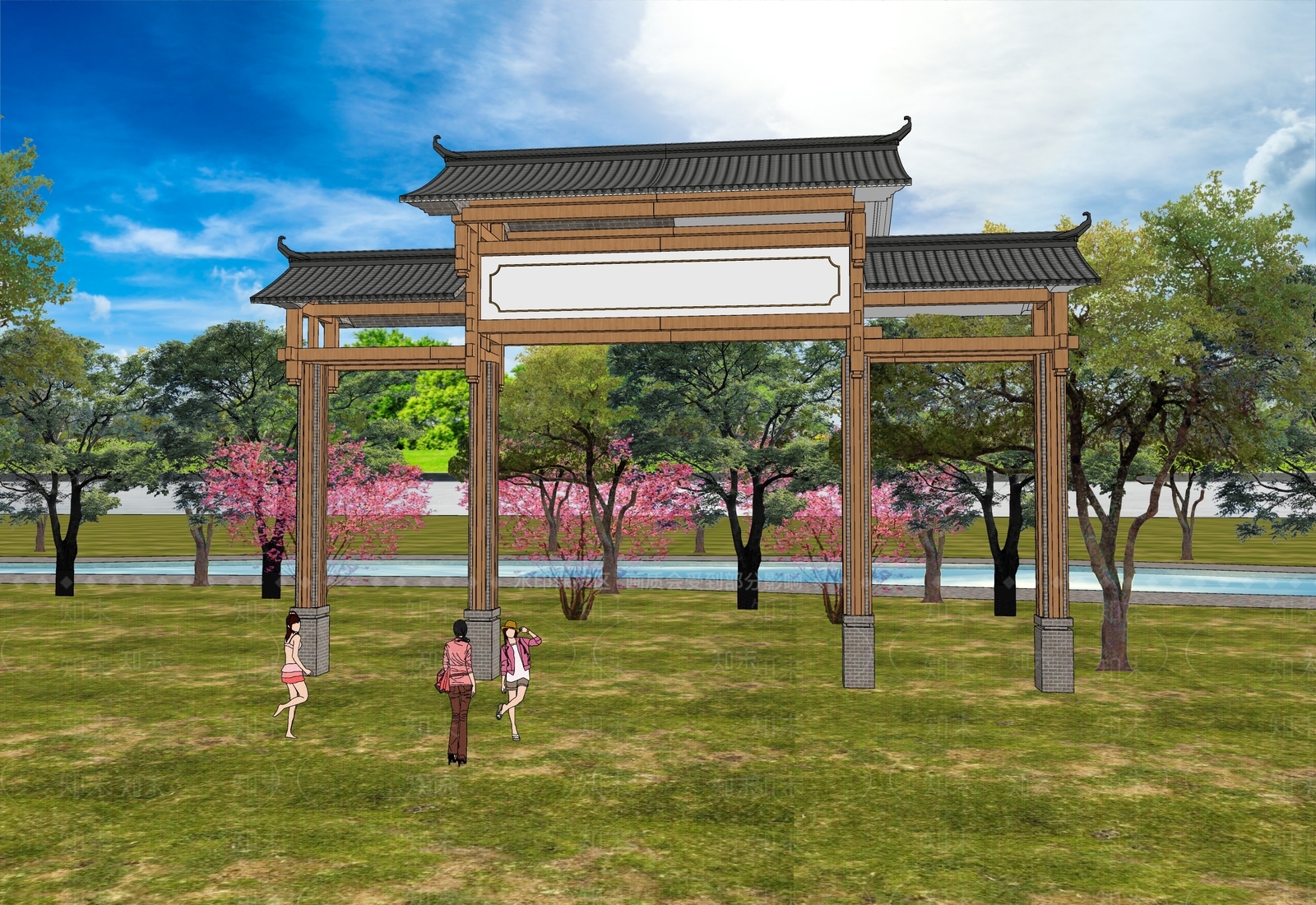 现代新中式牌坊牌楼SU模型下载【ID:1173216887】
